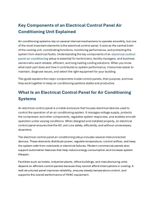 Key Components of an Electrical Control Panel Air Conditioning Unit Explained