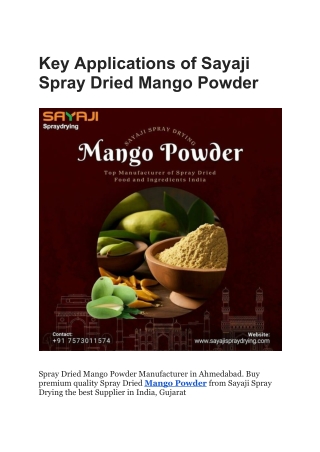 Key Applications of Sayaji Spray Dried Mango Powder