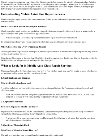 What to Look for in Mobile Auto Glass Repair Services