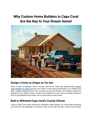 Why Custom Home Builders in Cape Coral Are the Key to Your Dream Home!