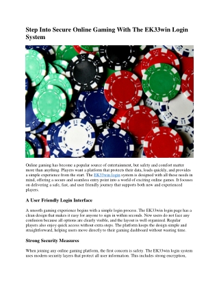 Step Into Secure Online Gaming With The EK33win Login System