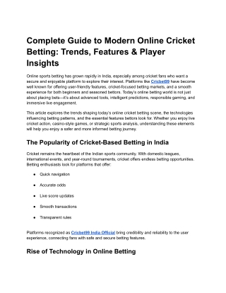 Complete Guide to Modern Online Cricket Betting: Trends, Features & Player Insig