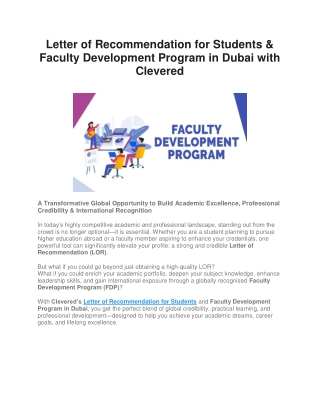 Letter of Recommendation for Students & Faculty Development Program in Dubai with Clevered