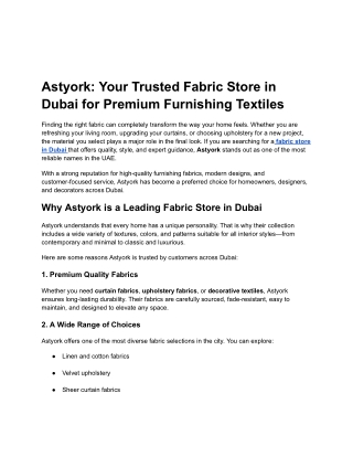 Astyork – The Best Fabric Store in Dubai for Premium Upholstery & Curtain Fabric