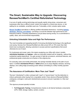 The Smart, Sustainable Way to Upgrade: Discovering Renew TechMart's Certified Re