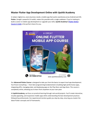 Master Flutter App Development Online with Upshik Academy