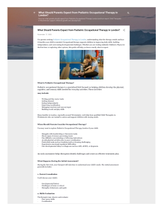 What Should Parents Expect from Pediatric Occupational Therapy in London