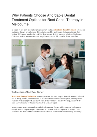 Why Patients Choose Affordable Dental Treatment Options for Root Canal Therapy in Melbourne
