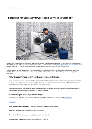 Searching for Same-Day Dryer Repair Services in Orlando
