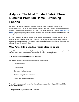 Astyork – The Best Fabric Store in Dubai for Premium Upholstery & Curtain Fabric