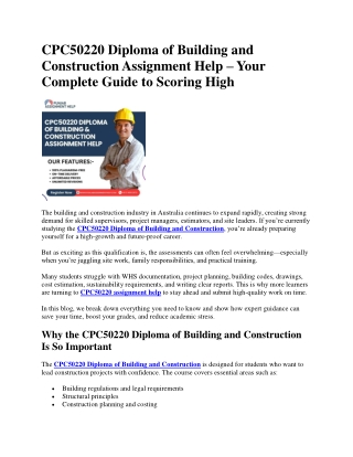 CPC50220 Diploma of Building and Construction Assignment Help