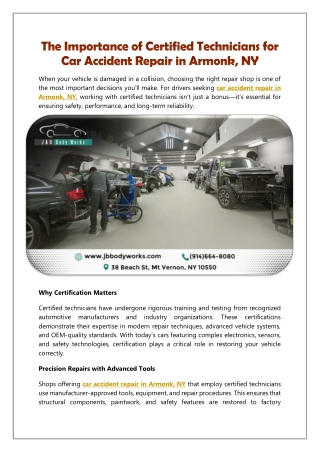 The Importance of Certified Technicians for Car Accident Repair in Armonk