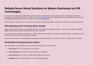 Reliable Server Rental Solutions for Modern Businesses by IVM Technologies