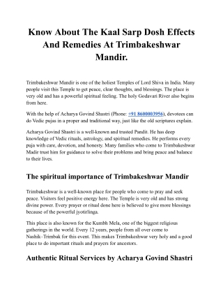 Know About The Kaal Sarp Dosh Effects And Remedies At Trimbakeshwar Mandir