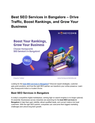Best SEO Services in Bangalore – Drive Traffic, Boost Rankings, and Grow Your Business