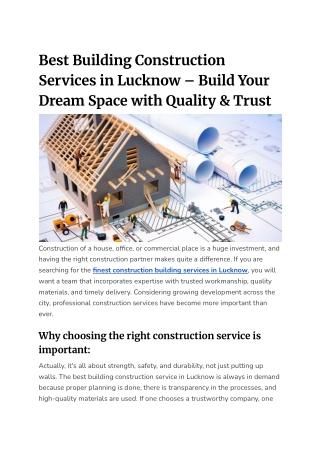 Best Building Construction Services in Lucknow – Build Your Dream Space with Quality & Trust