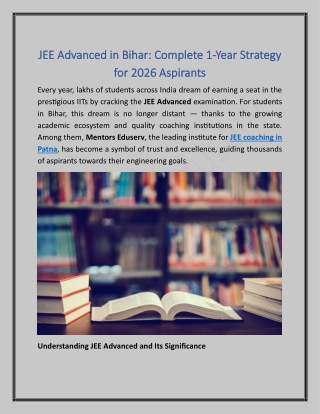 JEE Advanced in Bihar Complete 1-Year Strategy for 2026 Aspirants