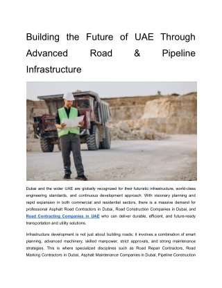 Building the Future of UAE Through Advanced Road & Pipeline Infrastructure