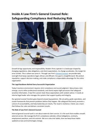 Inside A Law Firm’s General Counsel Role- Safeguarding Compliance And Reducing Risk