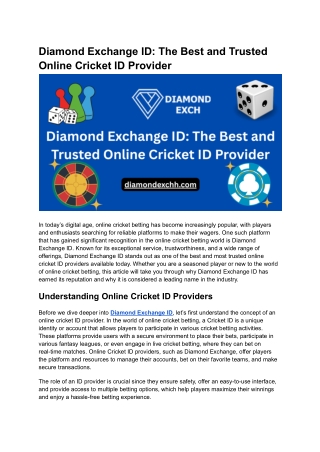 Diamond Exchange ID_ The Best and Trusted Online Cricket ID Provider