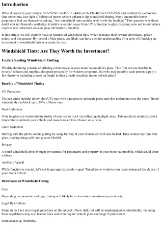 Windshield Tints: Are They Worth the Investment?