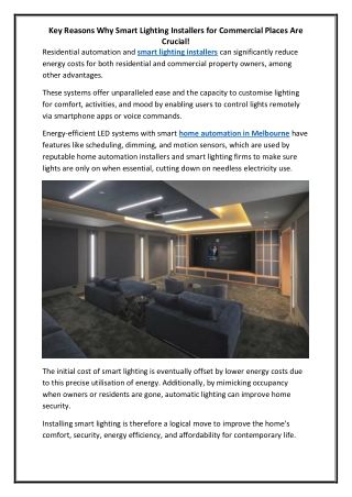 Key Reasons Why Smart Lighting Installers for Commercial Places Are Crucial