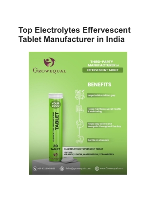 Top Electrolytes Effervescent Tablet Manufacturer in India