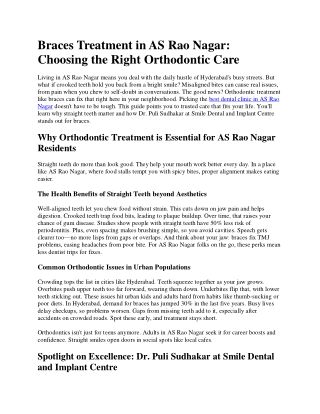Braces Treatment in AS Rao Nagar - Choosing the Right Orthodontic Care