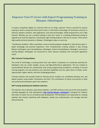 Empower Your IT Career with Expert Programming Training in Bilaspur, Chhattisgar