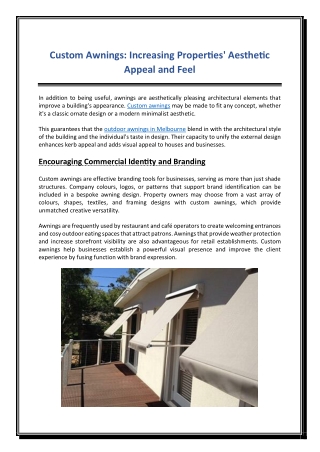 Custom Awnings Increasing Properties Aesthetic Appeal and Feel