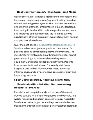 Best Gastroenterology Hospital in Tamil Nadu