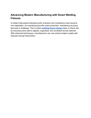 Advancing Modern Manufacturing with Smart Welding Fixtures