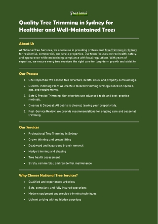 Quality Tree Trimming in Sydney for Healthier and Well