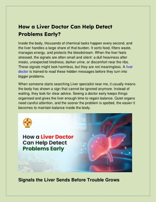 How a Liver Doctor Can Help Detect Problems Early