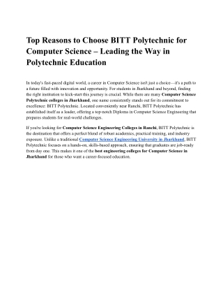 Top Reasons to Choose BITT Polytechnic for Computer Science – Leading the Way in Polytechnic Education