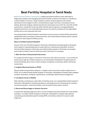 Best Fertility Hospital in Tamilnadu