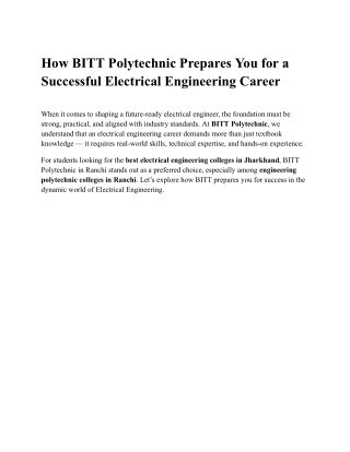 How BITT Polytechnic Prepares You for a Successful Electrical Engineering Career (1)