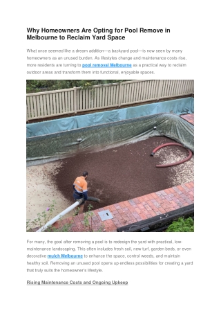 Why Homeowners Are Opting for Pool Remove in Melbourne to Reclaim Yard Space