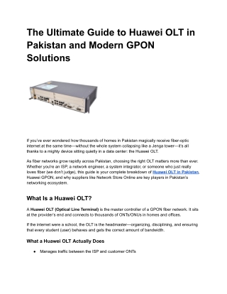 The Ultimate Guide to Huawei OLT in Pakistan and Modern GPON Solutions