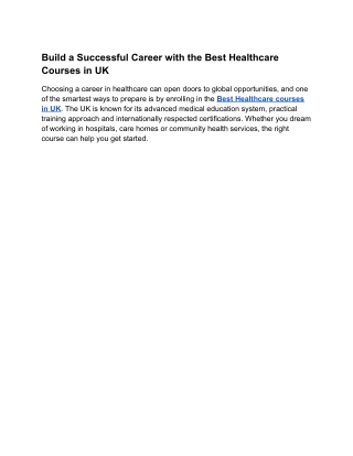 Build a Successful Career with the Best Healthcare Courses in UK