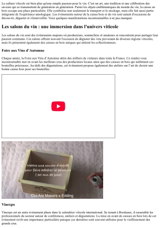 Évènements autour de la caisse bois et du vin à ne pas manquer !