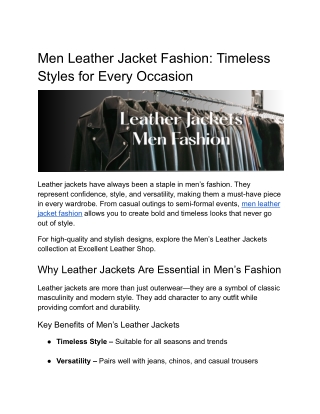 Men Leather Jacket Fashion_ Timeless Styles for Every Occasion