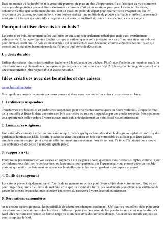 Transformez vos bouteilles vides avec ces idées créatives autour des caisses.