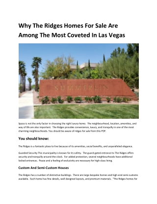 Why The Ridges Homes For Sale Are Among The Most Coveted In Las Vegas