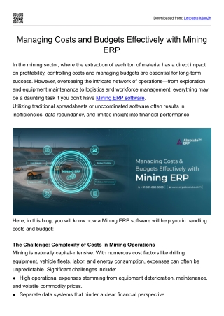 Managing costs and budgets effectively with mining erp