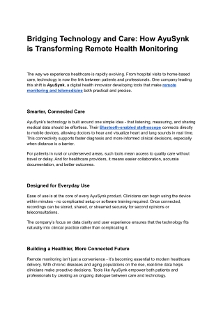 How Ayusynk is Redefining Remote Health Monitoring for Telemedicine