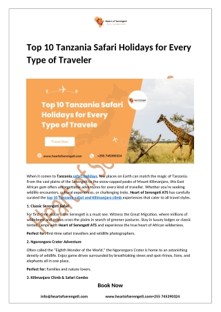 Top 10 Tanzania Safari Holidays for Every Type of Traveler