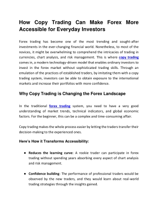 How Copy Trading Can Make Forex More Accessible for Everyday Investors