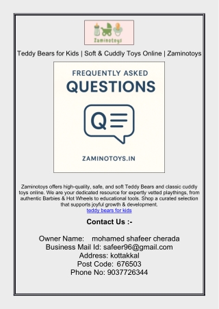 Teddy Bears for Kids | Soft & Cuddly Toys Online | Zaminotoys