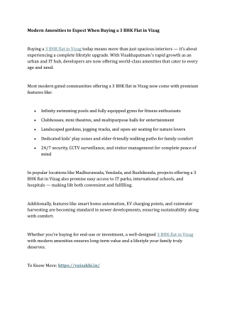 Modern Amenities to Expect When Buying a 3 BHK Flat in Vizag